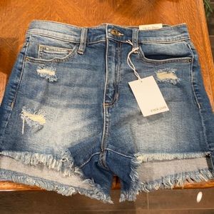 Sneak Peek High Rise Freyed Bottom Jean Shorts